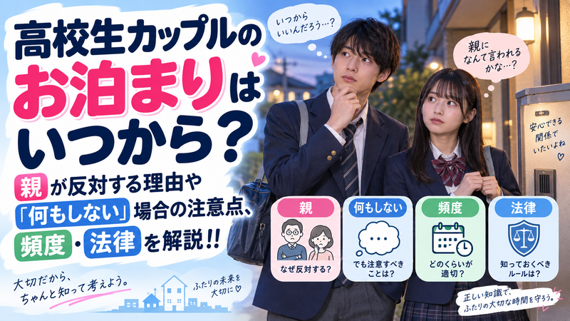 高校生カップルのお泊まりはいつから？親が反対する理由や「何もしない」場合の注意点、頻度・法律を解説!!