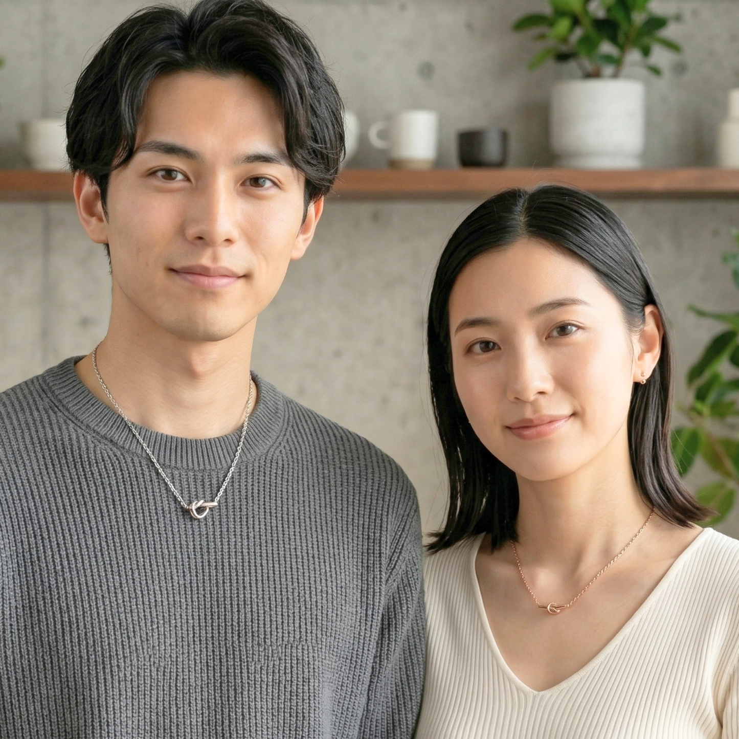 【ペアネックレス 結び目 記念日】 Link Knot Necklace Set