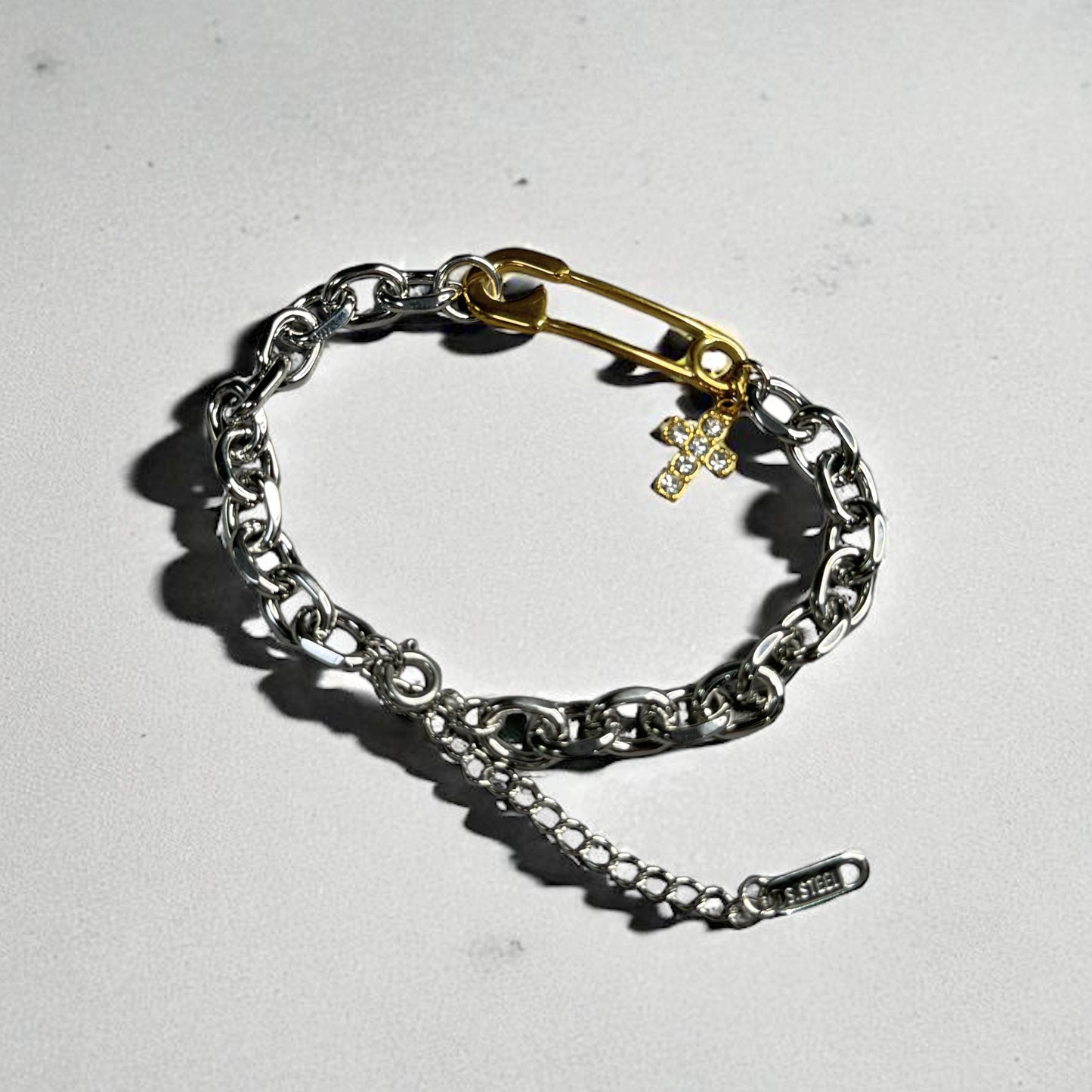 Safety Pin Cross Bracelet