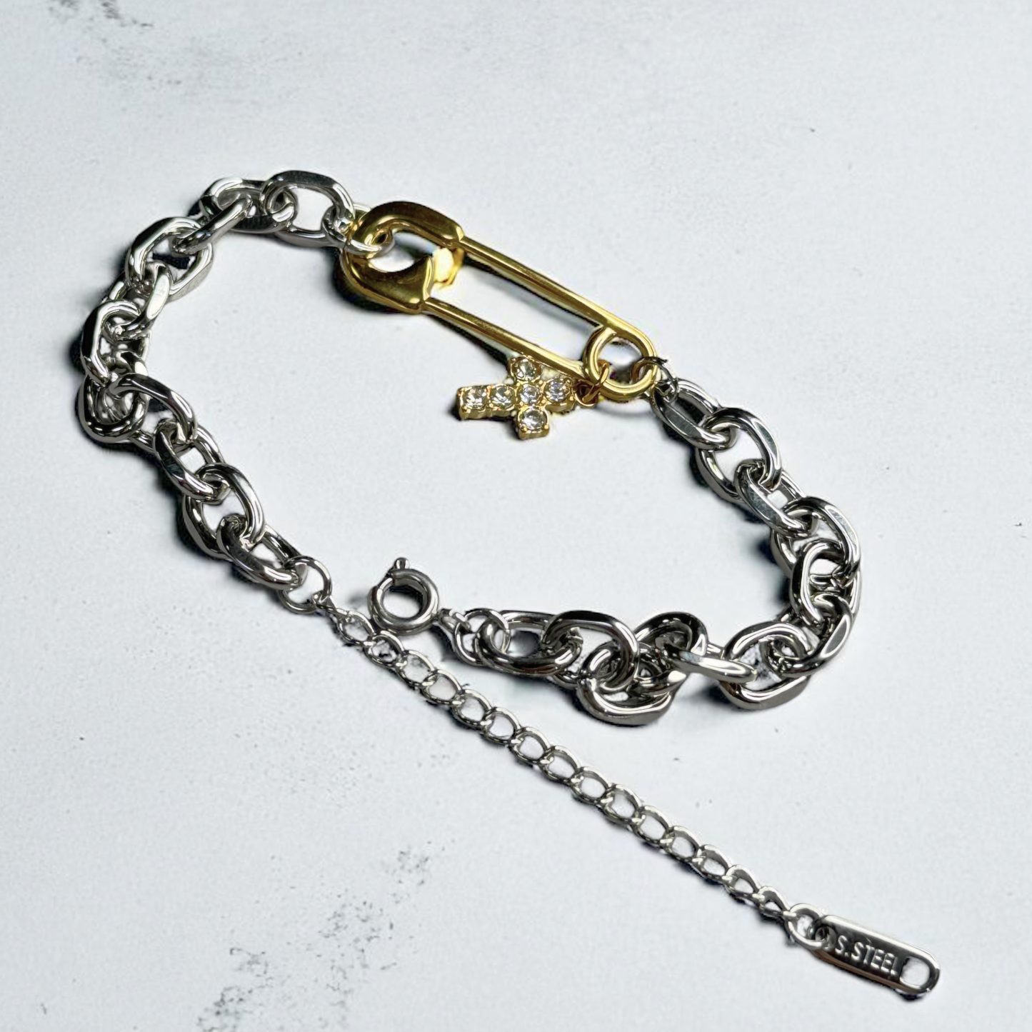 Safety Pin Cross Bracelet