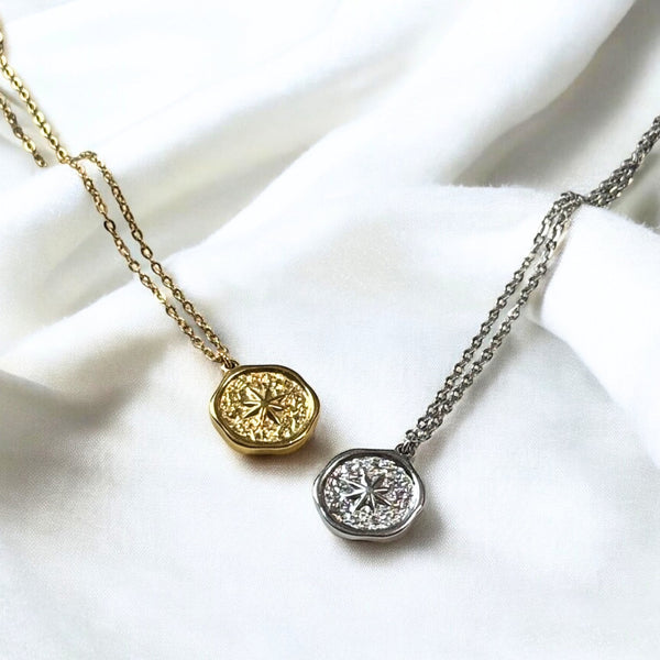 【ステンレス 刻印無料 サークルネックレス】Star Light Circle Necklace