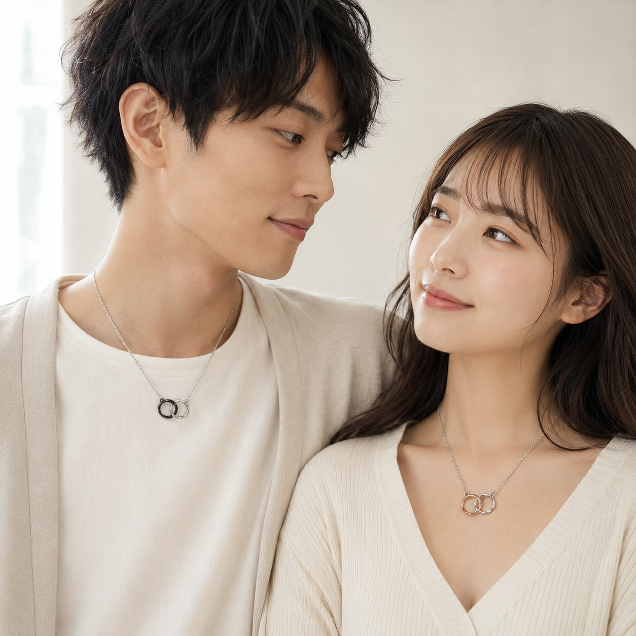 【ペアネックレス 記念日 プレゼント】Linked Circle Necklace Set