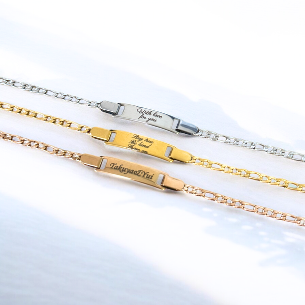 【ステンレス 刻印無料 ブレスレット】Message Plate Bracelet