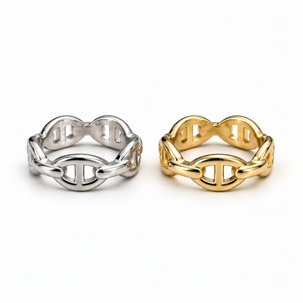 Anchor Link Ring SilverとGoldの正面デザインを比較した商品写真