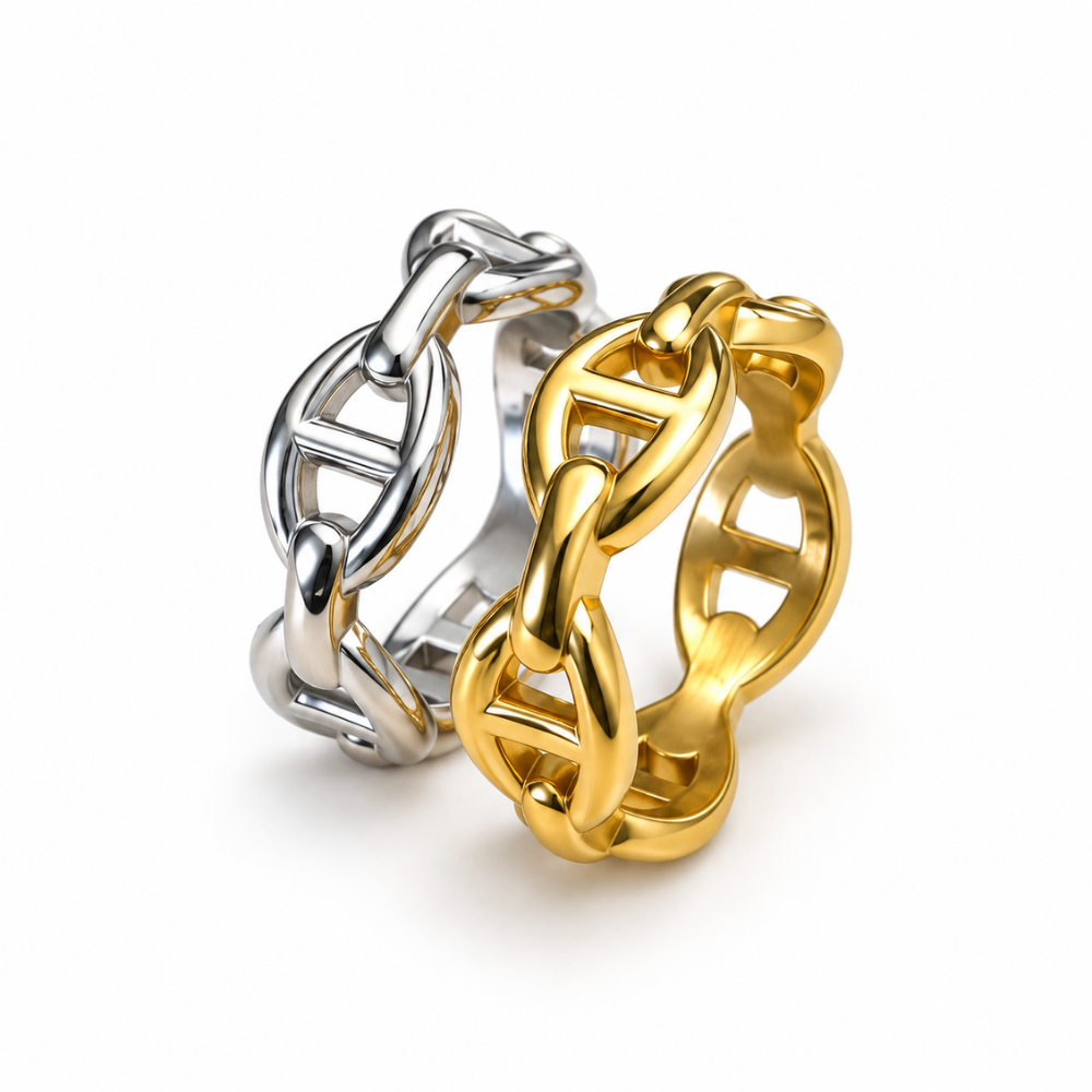 Anchor Link Ring SilverとGoldのアンカーリンクモチーフを並べた商品写真