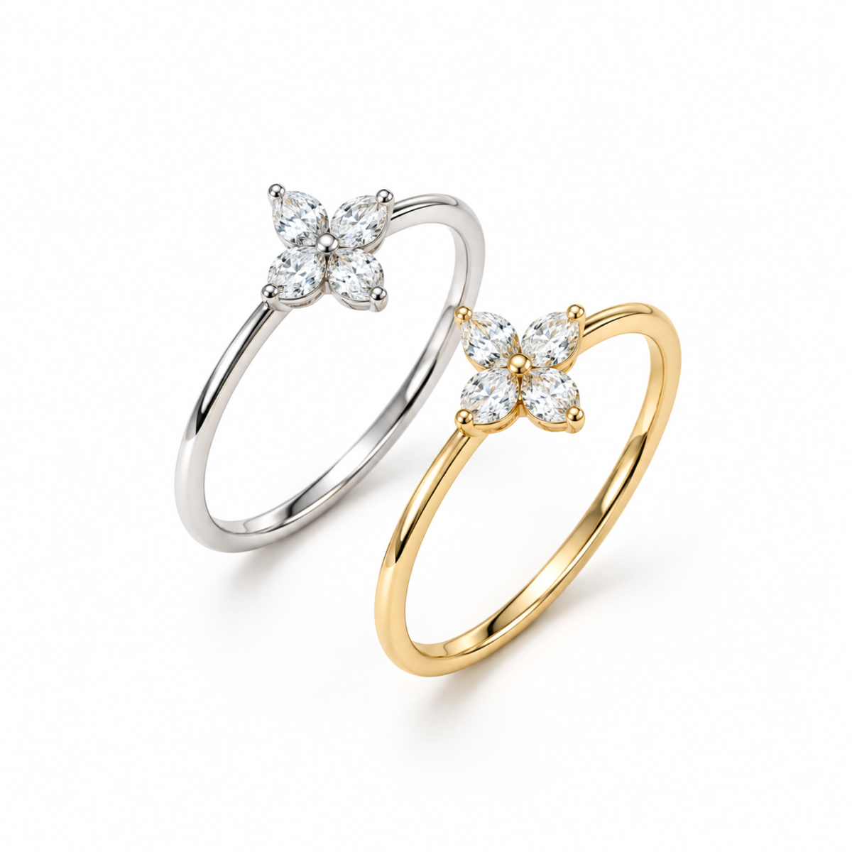 Star Bloom Ring SilverとGoldのフラワーモチーフリングを並べた商品写真