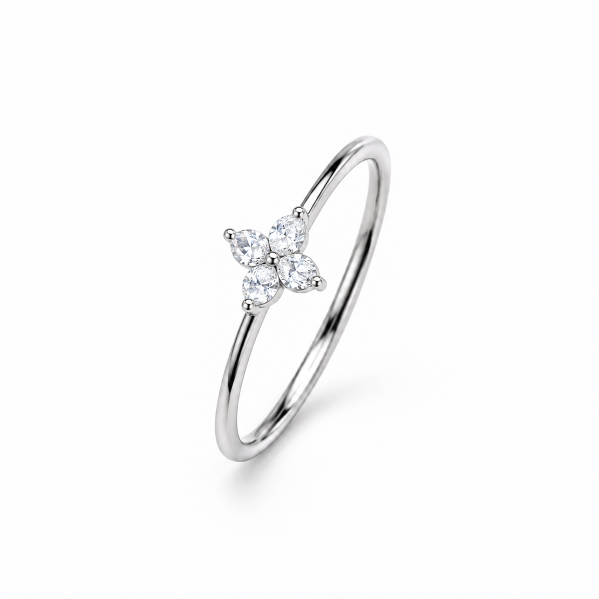 Star Bloom Ring Silverの細身のアームとフラワーモチーフ