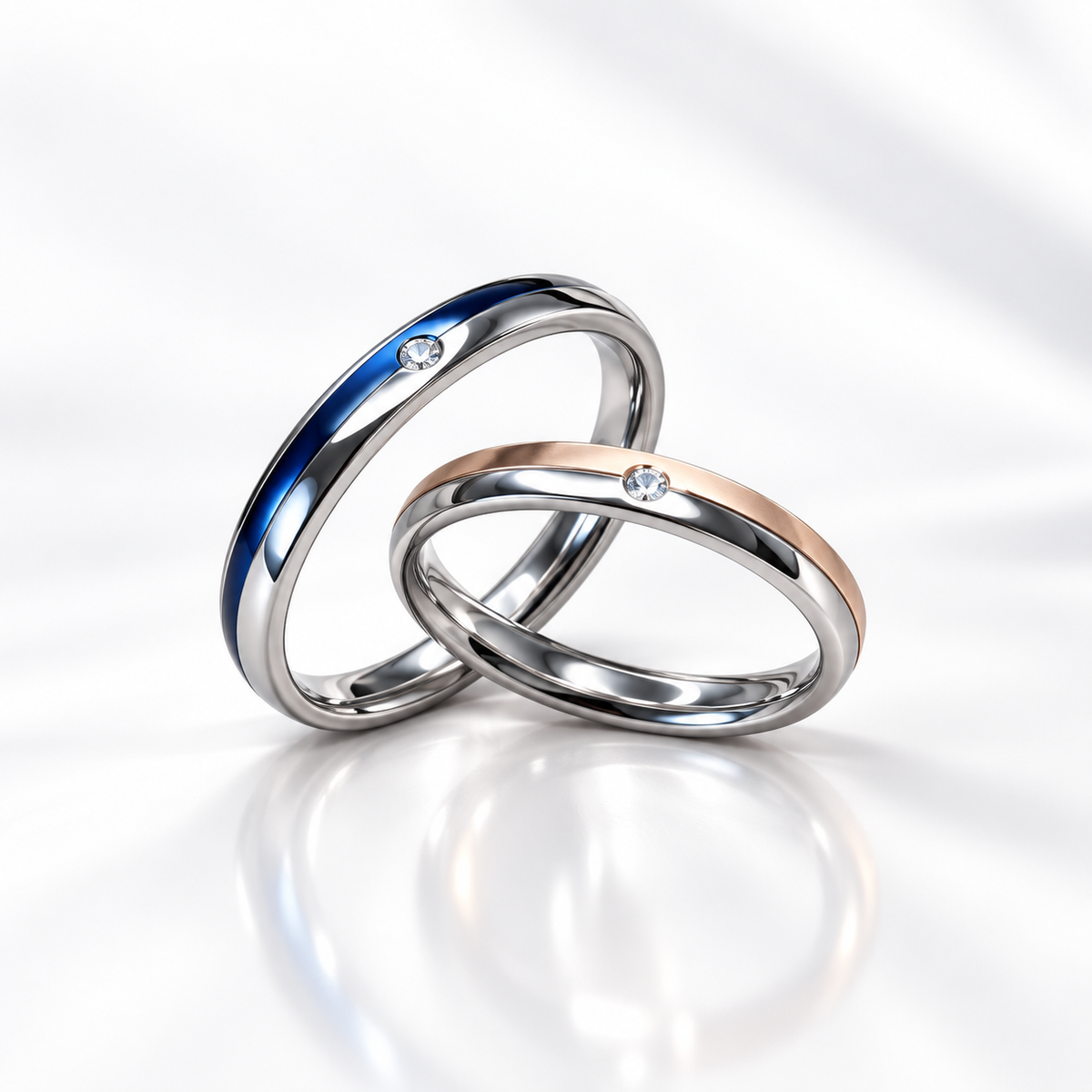 【ステンレス 刻印無料 ペアリング】Two-Tone Memorial Ring Set