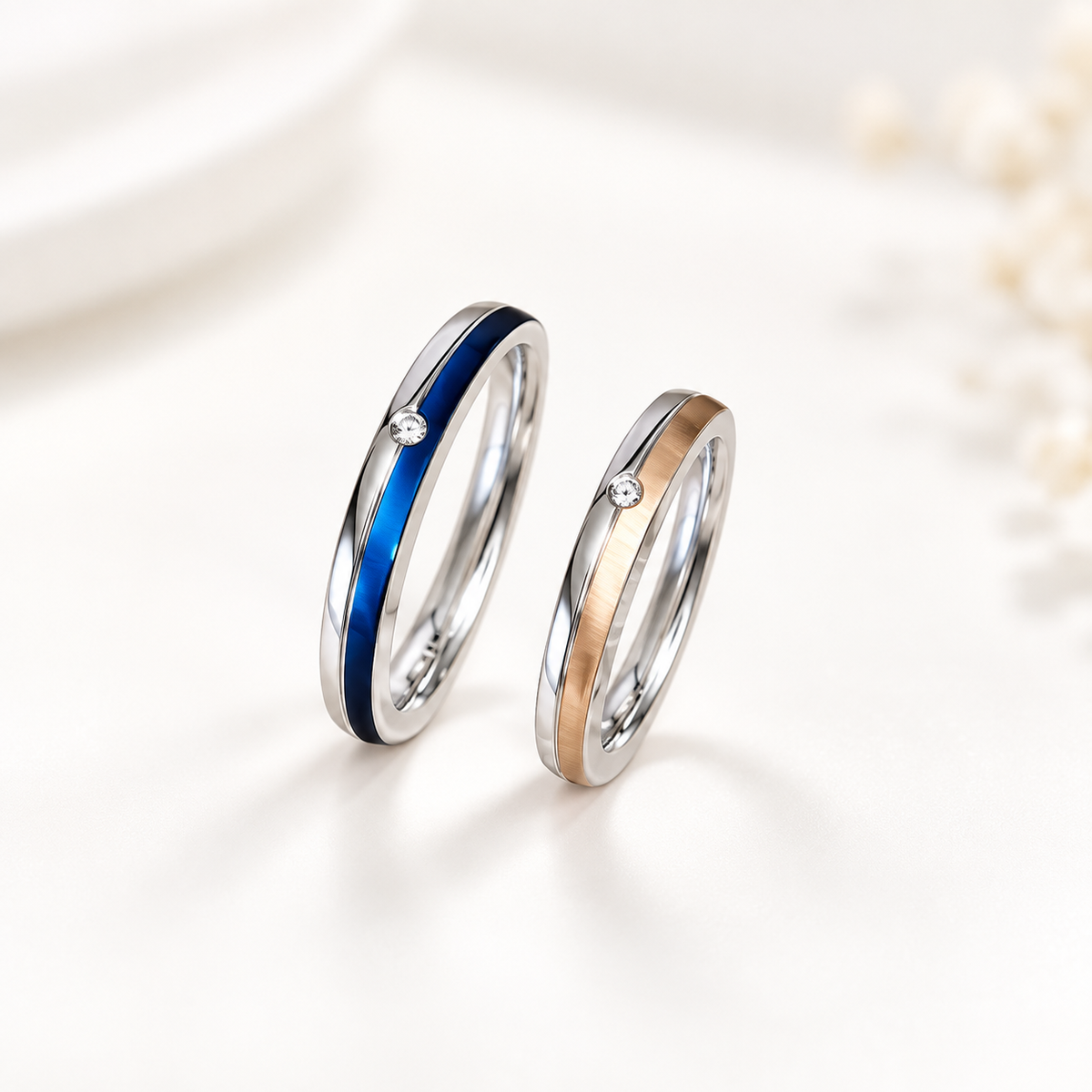 【ステンレス 刻印無料 ペアリング】Two-Tone Memorial Ring Set